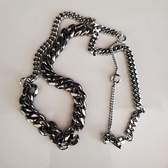 Givenchy Mens Silver Tone Chunky Mixed Curb Link Chain Necklace Designer Jewelry - Picture 4 of 5